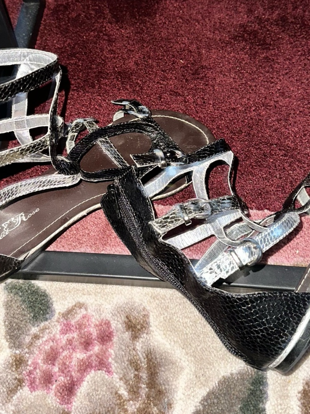 Wild Rose Black and Silver Strappy Sandals